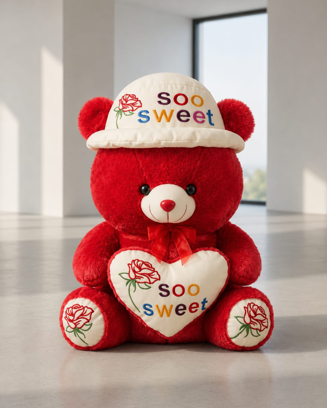 Soo Sweet Pink Teddy Bear with Cap & Rose Heart – 24 Inch